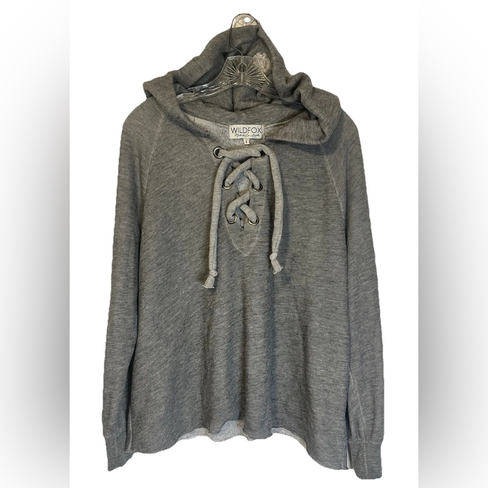 WILDFOX‎ Sweatshirt Hoodie Women’s Small Gray Oversized Lace Up Hutton USA Made
